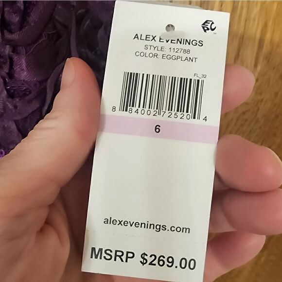 Alex Evenings Petite Long Rosette A-Line Gown with Sequin Detail - Picture 7 of 8